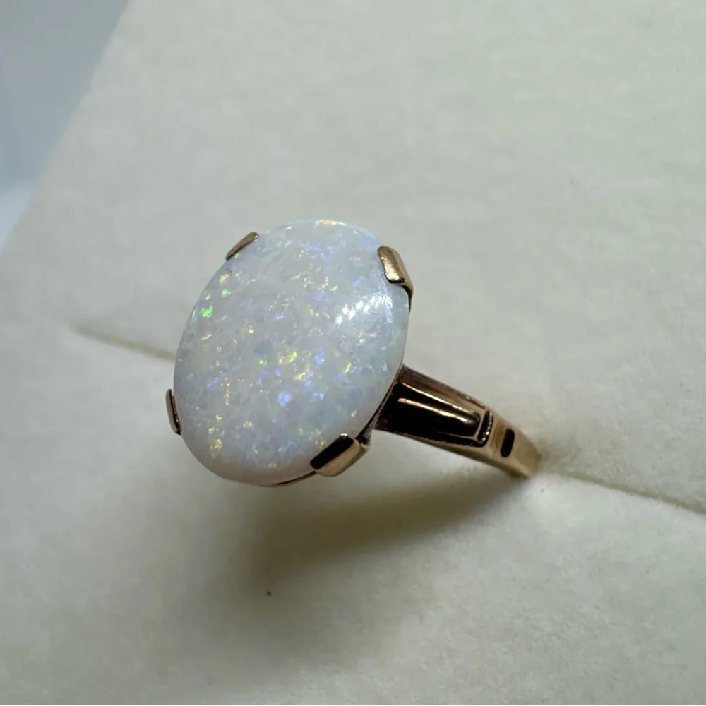 Vintage 10K Yellow Gold Opal Ring Size 6.25 Cocktail Heirloom Elegant Antique - Picture 4 of 14